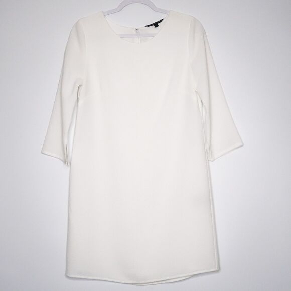 Felicity & Coco Shift Mini Dress Size Small White 3/4 Sleeve 60's Minimalist 70s - Picture 1 of 9